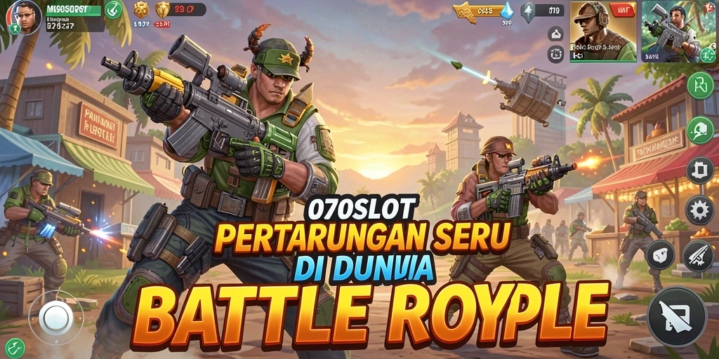 Screenshot <strong>070SLOT</strong> menunjukkan aksi pertempuran intens di arena Battle Royale.