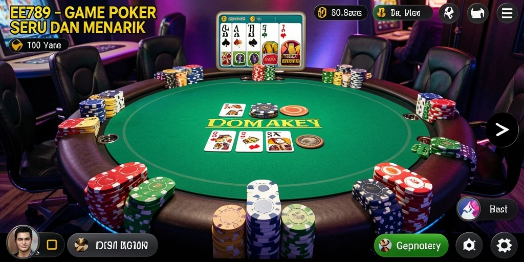 Tampilan utama gameplay EE789 yang menonjolkan suasana Poker.