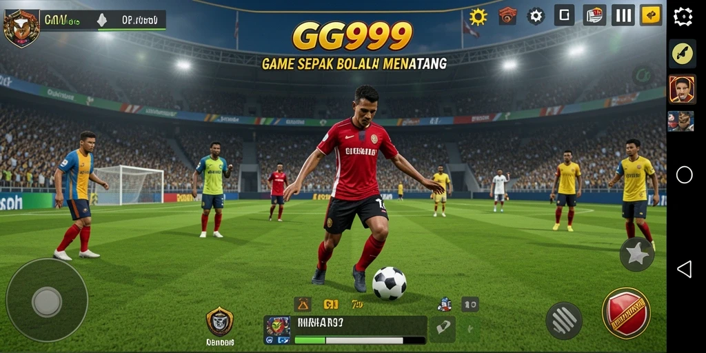 Screenshot GG999 menunjukkan aksi seru di lapangan sepak bola.
