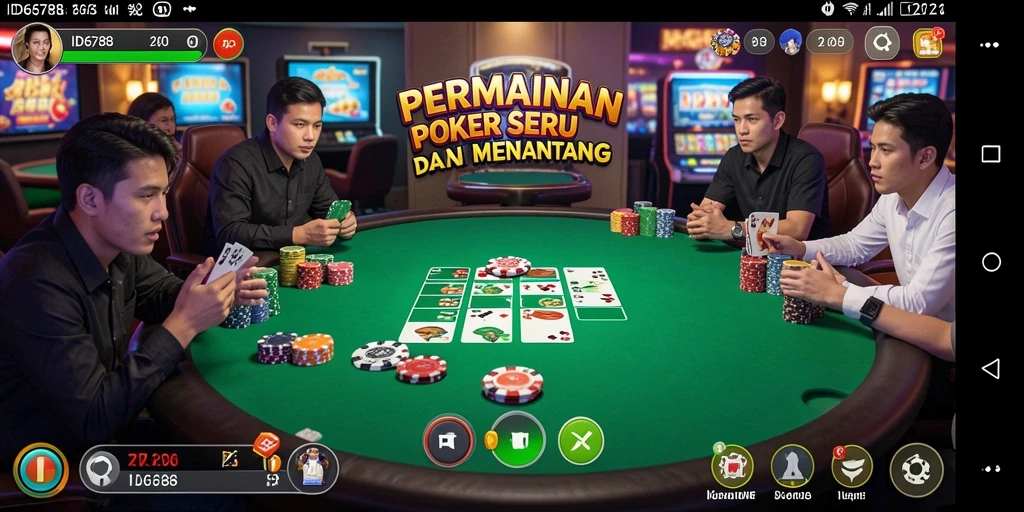 Screenshot gameplay ID6788 menunjukkan serunya bermain poker dengan teman.