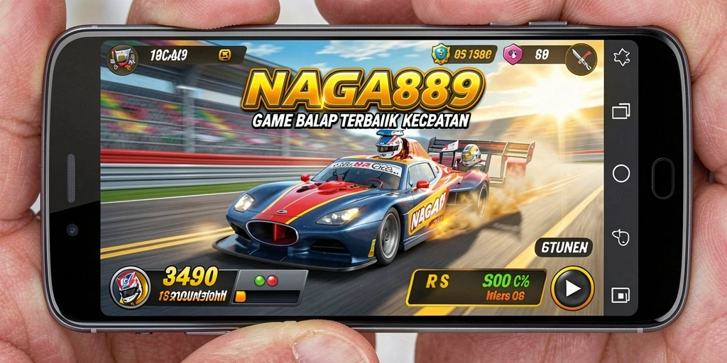 Gameplay NAGA889 yang seru dengan mobil balap cepat dan trek menantang.