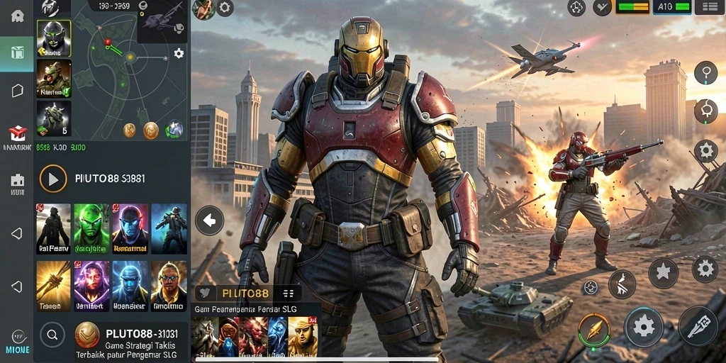 Tangkapan layar gameplay PLUTO88 yang menunjukkan aksi pertempuran strategi.