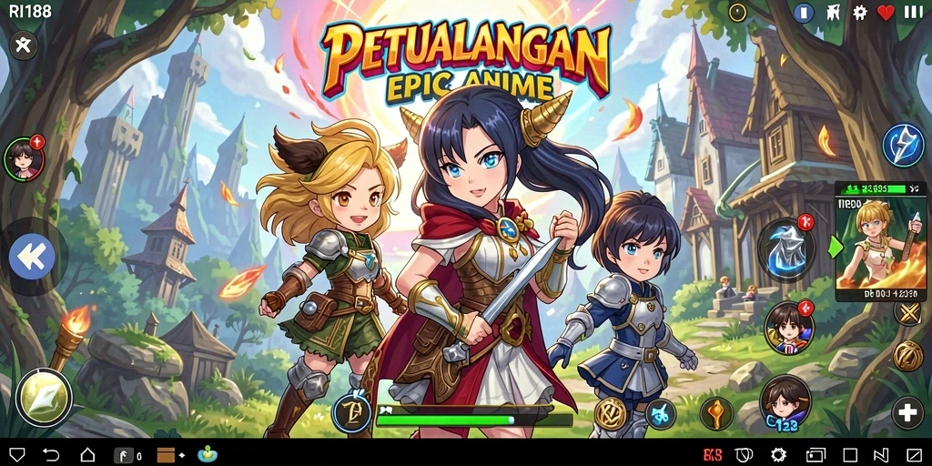 Screenshot utama RI188 menampilkan aksi seru dalam petualangan Anime.