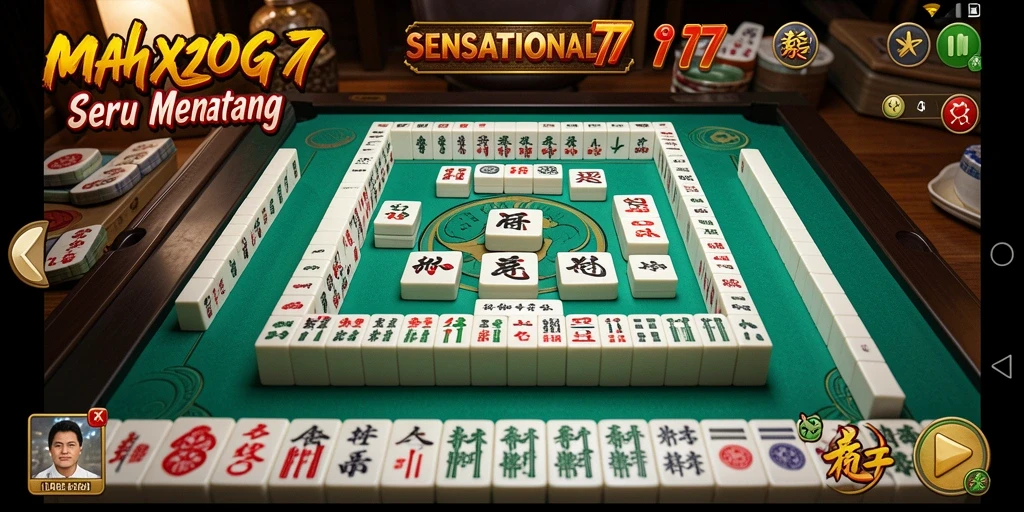 Tampilan utama gameplay SENSATIONAL77 yang menampilkan papan Mahjong.