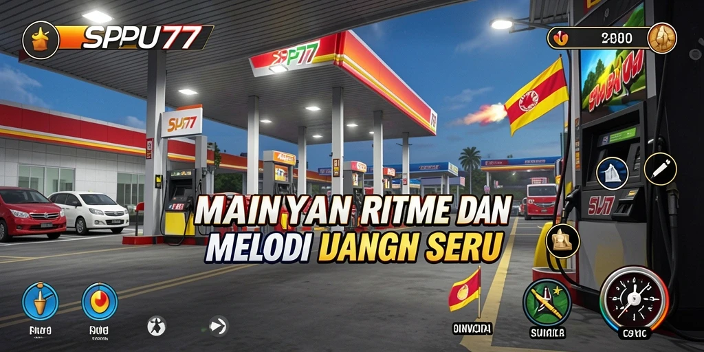 Tampilan screenshot SPBU77 menampilkan gameplay seru dengan berbagai lagu.